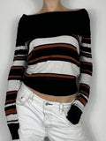 Joskaa Off Shoulder Striped Print Sweaters