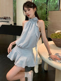 Joskaa Summer Woman Korean Fashion Y2k Minid Dress Casual Sexy Sleeveless Short Party Dress Blue Beach Style Elegant Dress Female