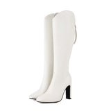 thanksgiving outfit Joskaa 10cm Heel Fashion Knee Boots Wide Leg Autumn Antislip Shoes Big Size 46 47 48 US17 White