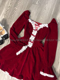 Joskaa Woman Vintage Red Velvet Party Dress Elegant Y2k Hot Girls Mini Dress Birthday Sweet Korean Fashion Dress Patchwork Design New