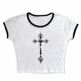 Joskaa Y2K Gothic Grunge Punk Aesthetic Print Lace Camisole Top Fashion Sexy Sleeveless Slim Chic Crop Top 90s Vintage Rock Women's Tee