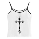 Joskaa Y2K Gothic Grunge Punk Aesthetic Print Lace Camisole Top Fashion Sexy Sleeveless Slim Chic Crop Top 90s Vintage Rock Women's Tee