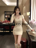 Joskaa 2025 Winter Fench Sweet Dress Women Evening Party Slim Elegant Mini Dress Office Lady Casual Outwear Dress Korean Fashion Chic