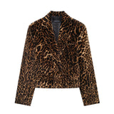 thanksgiving outfit Joskaa 2024 Autumn Winter Office Lady Print Leopard Suits Fashion Vintage Single Button Short Blazers Chic Ladies Mini Skirts