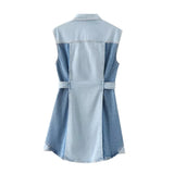 thanksgiving outfit Joskaa 2024 Spring Summer Casual Denim Women Dresses Fashion Vintage Patchwork Turn-down Collar Sashes Sleeveless Mini Dresses