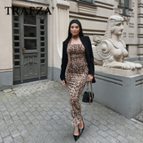 thanksgiving outfit Joskaa 2024 Spring Summer Streetwear LEOPARD Print Women Suits Fashion Strapless Sleeveless Tops+Chic Elegant Pencil Long Skirts