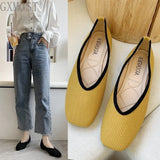 Joskaa 2024 Cotton Fabric Flats Shoes Women Yellow Ballerina Socks Shoes Women Loafers Slip on Flat Heel Mule Shoes Plus Size 43