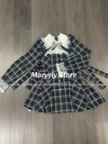 Joskaa Japanres Sweet Preppy Style Bow Ruffles Dresses Women Y2k Harajuku Slim Mini Dress Autumn Gothic Plaid Long Sleeve Party Dress