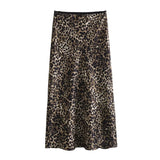 Joskaa women's skirts leopard midi skirt woman vintage high waist skirts for women print summer long skirt stylish elegant skirts