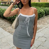 thanksgiving outfit Joskaa 2024 Spring SUmmer Sexy Women Dresses Fashion Plaid Strapless Slim Sleeveless Zipper Lace-up Chic Camisole Mini Dresses