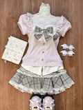 Joskaa Autumn Japanese Sweet Lolita outfits 3 Piece Set Women Casual Knitted Cardigan+ Sexy Slim Lace  Vest Tops+ High Waist Cake Skirt