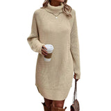 thanksgiving outfit Joskaa Women s Fall Mini Dress Long Sleeve Turtleneck Solid Color Knitted Dress Casual Sweater Dress