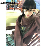 Joskaa Sweet Japanese College Style Retro Irregular Lapel Jumpers Long Sleeve Pullovers Loose Fun Design Lazy Knit Y2k Sweater