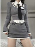 Joskaa 2025 Autumn Y2k Crop Tops + Mini Skirts Korean Fashion 2 Piece Dress Set Bodycon Casual Sexy Knitted Sweater Suits Women Chic