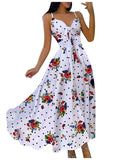 Joskaa Women's Lace Up Full Floral Sexy Halter Dress Long