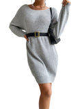 Joskaa Fashion Ladies Loose Gray Long Sleeve Long Sweater Dress