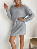 Joskaa Fashion Ladies Loose Gray Long Sleeve Long Sweater Dress