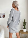 Joskaa Fashion Ladies Loose Gray Long Sleeve Long Sweater Dress