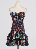 Joskaa New tube top design ultra short ruffle floral dress