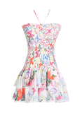 Joskaa New tube top design ultra short ruffle floral dress