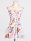 Joskaa New tube top design ultra short ruffle floral dress