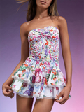 Joskaa New tube top design ultra short ruffle floral dress