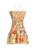 Joskaa New tube top design ultra short ruffle floral dress