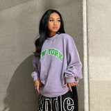 Black Friday Joskaa Chill77 American Style Retro College Style Smog Purple Crewneck Sweat Women's Spring European And American Fashion Brand Vintage Top