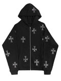 Black Friday Joskaa American Retro Cross Hot Drilling Black Hooded Sweater Women's Autumn European And American Street Design Sense Niche Hoodie Jacket