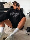 Black Friday Joskaa Chill77 American Retro Oversize Black Hooded Women's European And American Street Vintage Hot Girl Hoodie