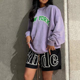 Black Friday Joskaa Chill77 American Style Retro College Style Smog Purple Crewneck Sweat Women's Spring European And American Fashion Brand Vintage Top