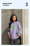 Black Friday Joskaa Chill77 American Style Retro College Style Smog Purple Crewneck Sweat Women's Spring European And American Fashion Brand Vintage Top