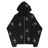 Black Friday Joskaa American Retro Cross Hot Drilling Black Hooded Sweater Women's Autumn European And American Street Design Sense Niche Hoodie Jacket