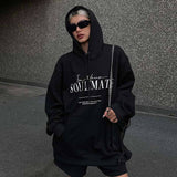 Black Friday Joskaa Chill77 American Retro Black Letter Hooded Sweater Women's Autumn European And American Street Loose Casual Simple Hoodie