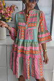 Joskaa Women's Autumn Printed V-neck 3/4 Sleeve Dress