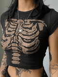 Joskaa Vintage Skeleton Printed Crop Top