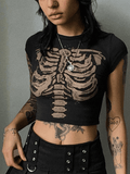 Joskaa Vintage Skeleton Printed Crop Top