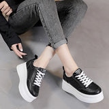 Joskaa 2024 New Womens Black Leather Platform Sneakers