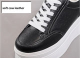 Joskaa 2024 New Womens Black Leather Platform Sneakers