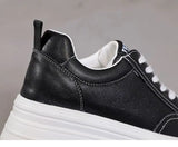 Joskaa 2024 New Womens Black Leather Platform Sneakers