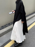 JOSKAA 2024 New Skirt Fashion Cool Black Big Split Long Shirt & White Skirt Sets