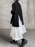 JOSKAA 2024 New Skirt Fashion Cool Black Big Split Long Shirt & White Skirt Sets