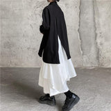 JOSKAA 2024 New Skirt Fashion Cool Black Big Split Long Shirt & White Skirt Sets