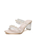 JOSKAA THICK HEEL PEARL CRYSTAL SANDALS SLIPPER