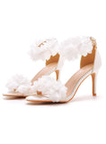 JOSKAA WHITE FLOWERS SHALLOW HEELS SANDALS