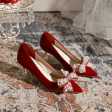 JOSKAA RED THIN HEELS AND POINTED WEDDING SHOES