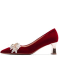 JOSKAA THICK-HEELED POINTED RED WEDDING SHOES