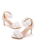 JOSKAA WHITE FLOWERS SHALLOW HEELS SANDALS