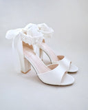 JOSKAA 2024 New Fashion High Heel Satin Block Heel Wedding Sandals with Perla Ankle Strap