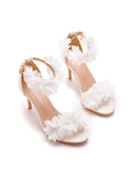 JOSKAA WHITE FLOWERS SHALLOW HEELS SANDALS